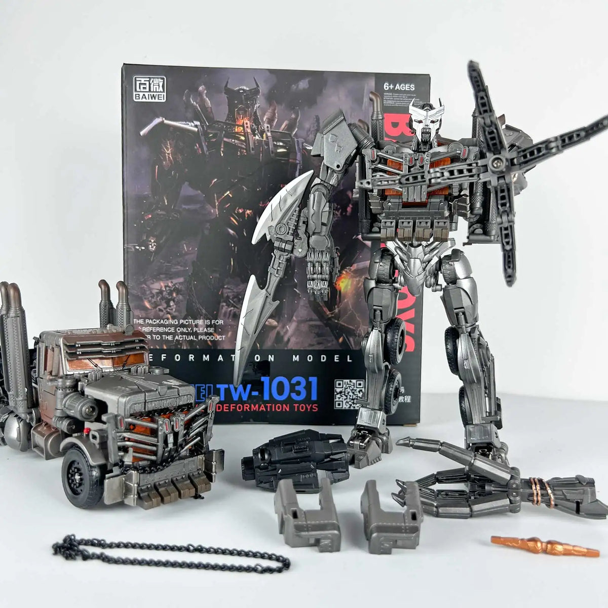 Transformers-Figur Scourge im Bestienmodus TW1031 — Verchromter Vierbeiner mit vollständigem Zubehör