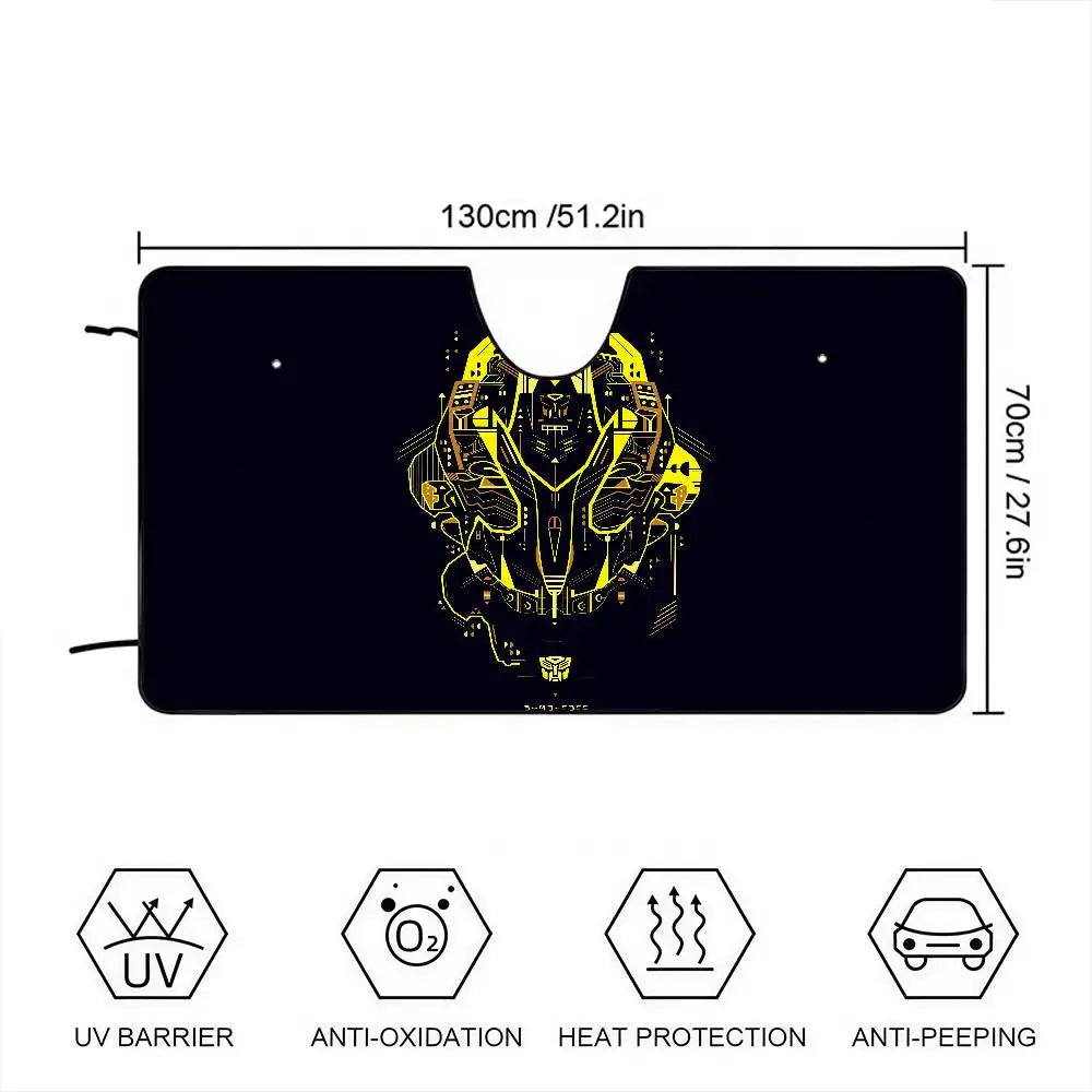 Transformers-Sonnenblende mit Bumblebee-Drahtgrafik – Sonnenschutz fürs Auto, anthrazitfarbener Hintergrund