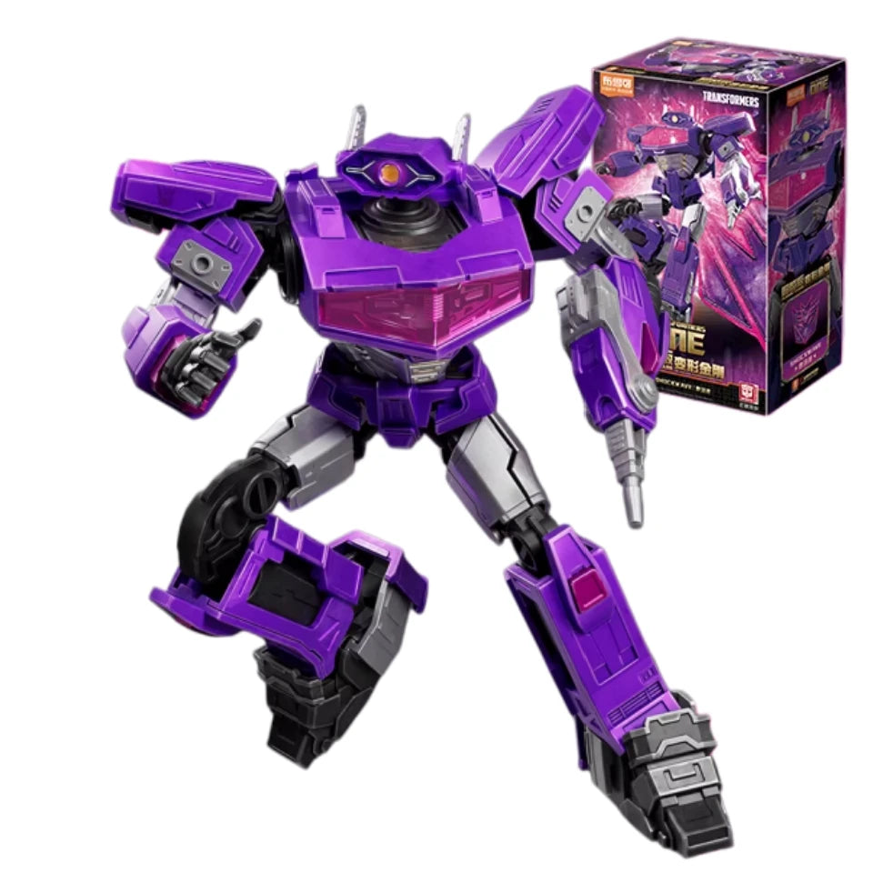 Transformers-Figur Shockwave Blitzwing Origin ONE — Violetter, vollständig beweglicher Roboter im Brick-Format