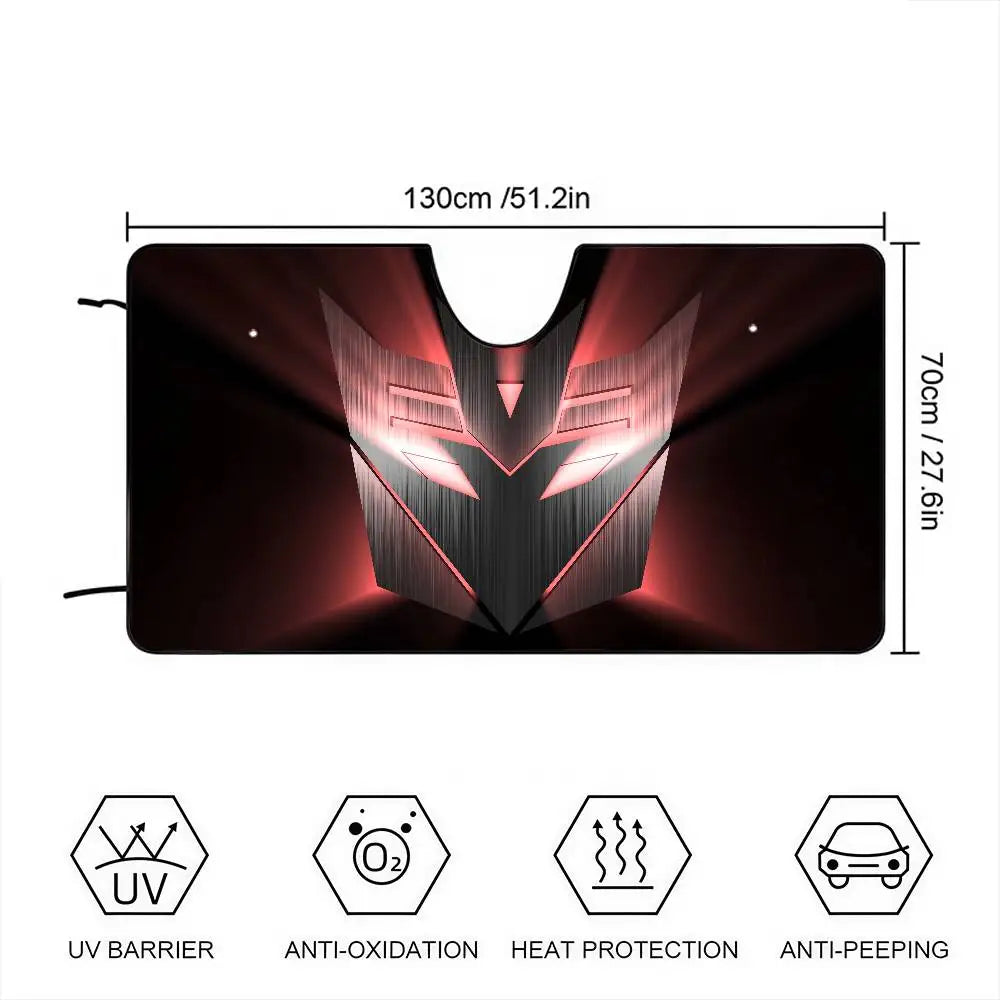 Transformers Sonnenblende mit scharlachroter Decepticon-Maske – Sonnenschutz fürs Auto mit kantigem Design