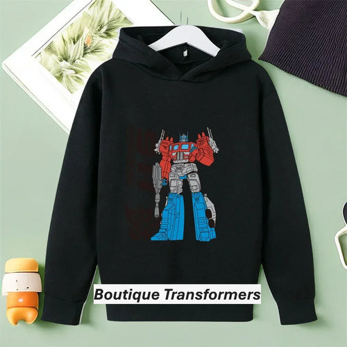Sweat à capuche noir avec imprimé Optimus Prime coloré en position debout – Transformers.