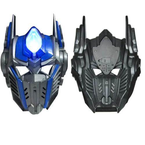 Masque de robot bleu et gris inspiré d’Optimus Prime avec lumière LED, vue avant et arrière – Transformers.