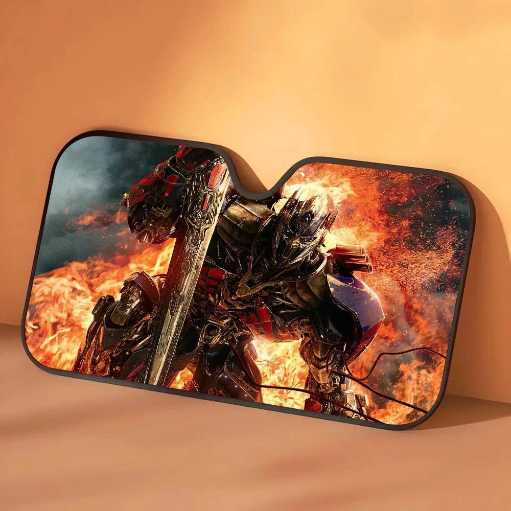 Transformers-Sonnenblende Optimus Prime Orangefarbene Flammen – Sonnenschutz fürs Auto, erhobenes Schwert