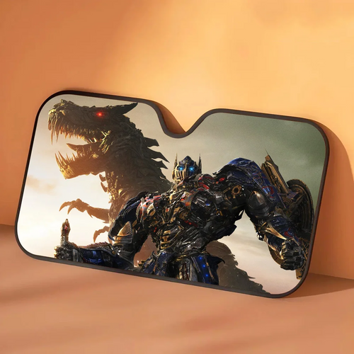Transformers-Sonnenblende Optimus Prime Gegen den Drachen – Sonnenschutz fürs Auto, nächtliche Szene