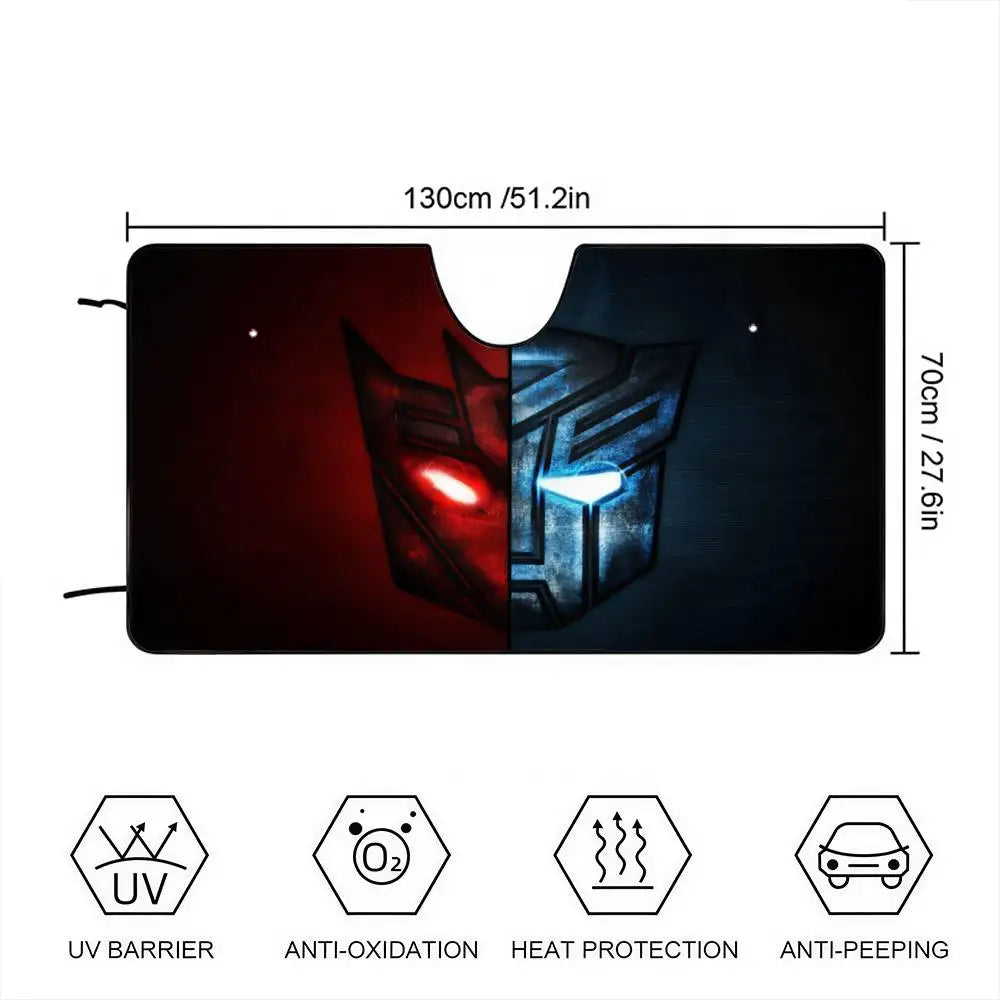Transformers Sonnenblende mit zweiteiligem Autobot-Motiv – Roter und blauer Sonnenschutz fürs Auto