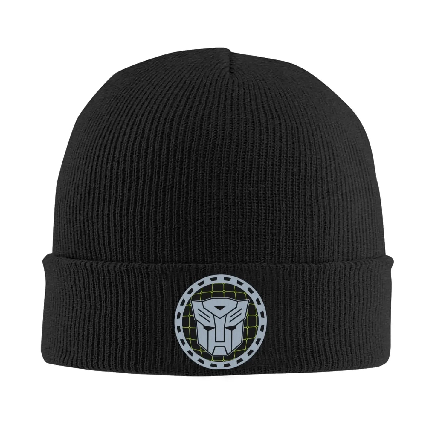 Bonnet noir avec logo Autobots argenté sur le revers, motif circulaire, style geek – Transformers.