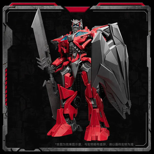 Transformers-Figur Sentinel Prime Blokees Silver Blade — Roter Umhang vor dunklem Hintergrund