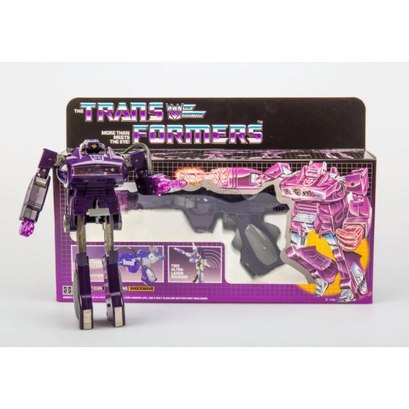 Transformers-Shockwave-Figur G1 84–86 — Neuauflage mit integriertem Gewehr und vollständiger Verpackung