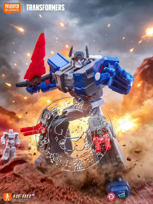 Transformers-Figur eines graublauen Roboters mit scharlachroter Klinge – Bewaffneter Decepticon von Blokees