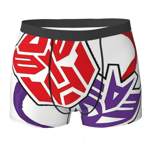 Boxer blanc avec logos rouges et violets Transformers, ceinture noire, style graphique – Transformers.
