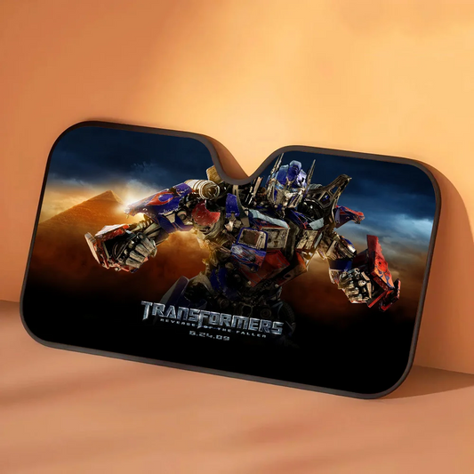 Transformers Sonnenblende mit Optimus Prime im Sandsturm – Sonnenschutz fürs Auto mit goldener Wüstenstimmung