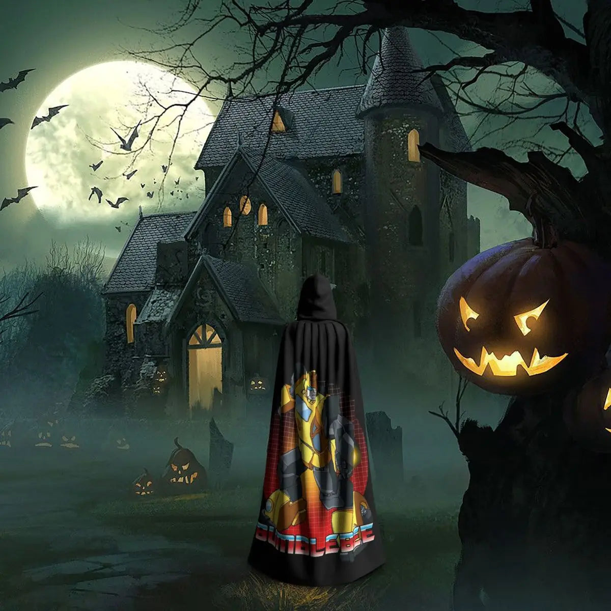 Transformers-Cape Bumblebee — Langes Cosplay-Halloween-Cape mit Kapuze