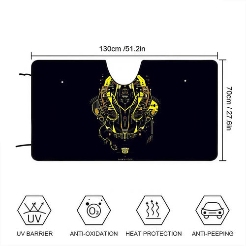 Transformers-Sonnenblende mit Bumblebee-Drahtgrafik – Sonnenschutz fürs Auto, anthrazitfarbener Hintergrund
