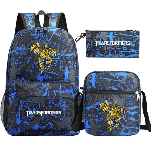 Ensemble cartable enfant Transformers, sac à dos, trousse et sac bandoulière, motifs Bumblebee bleu – Transformers.