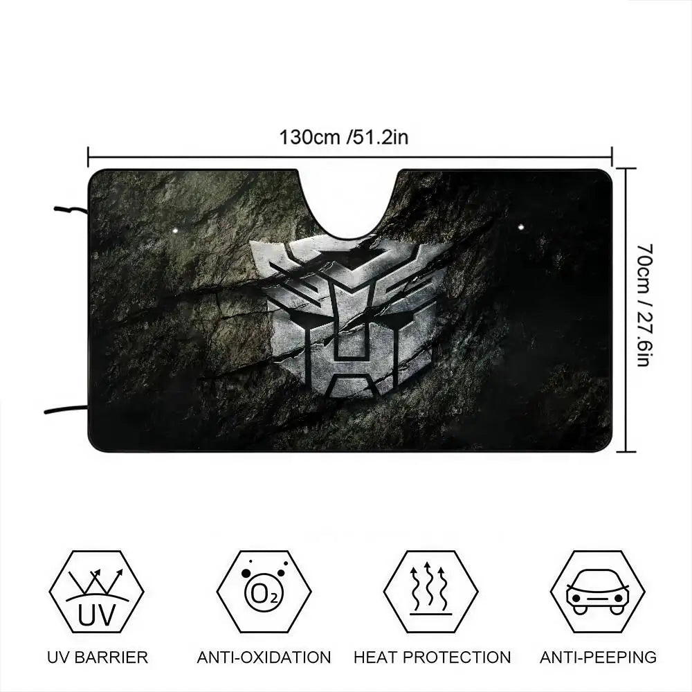 Transformers Sonnenblende mit graviertem Autobot-Emblem – Grauer Sonnenschutz fürs Auto in Steinoptik
