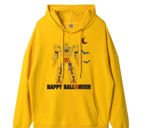 Sweat à capuche jaune avec robot Transformers, motif Halloween, chauves-souris et lune – Transformers.