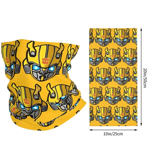 Tour de cou jaune motif tête de Bumblebee, visage robot, yeux bleus, style dessin animé – Transformers.
