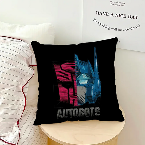 Coussin noir avec visage Optimus Prime, logo Autobots rouge, décor lit – Transformers