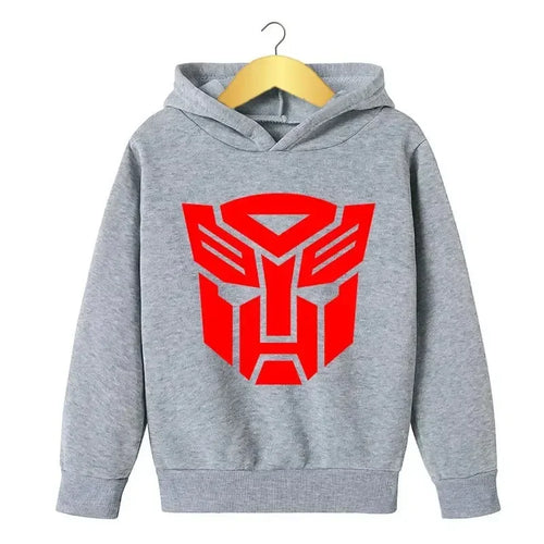 Sweat à capuche gris enfant avec logo rouge Autobots, motif central stylisé – Transformers.