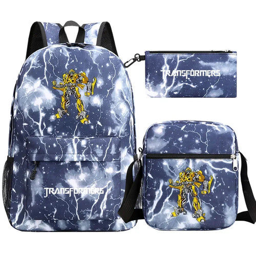 Ensemble sac à dos, sac bandoulière et trousse bleus motif éclair, Bumblebee jaune – Transformers.