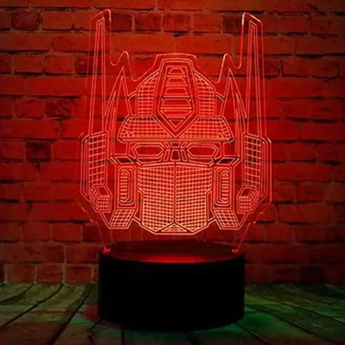 Lampe LED 3D tête robot rouge style néon, décor mur brique, éclairage geek – Transformers.