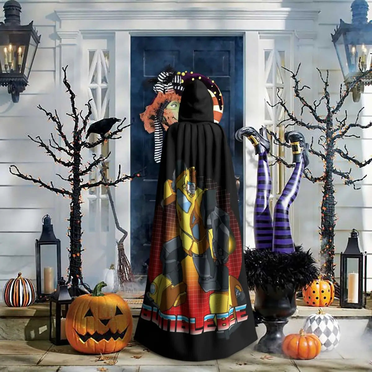 Transformers-Cape Bumblebee — Langes Cosplay-Halloween-Cape mit Kapuze