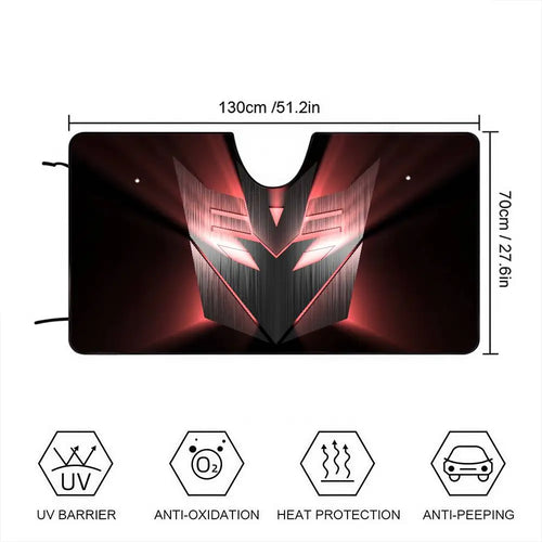 Transformers Sonnenblende mit scharlachroter Decepticon-Maske – Sonnenschutz fürs Auto mit kantigem Design