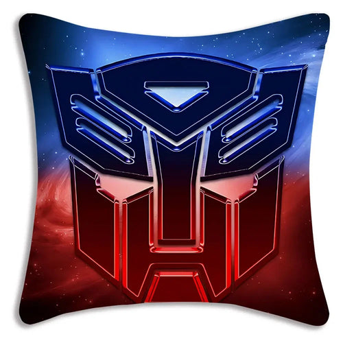 Coussin avec logo Autobots brillant, fond galactique bleu et rouge en dégradé – Transformers.