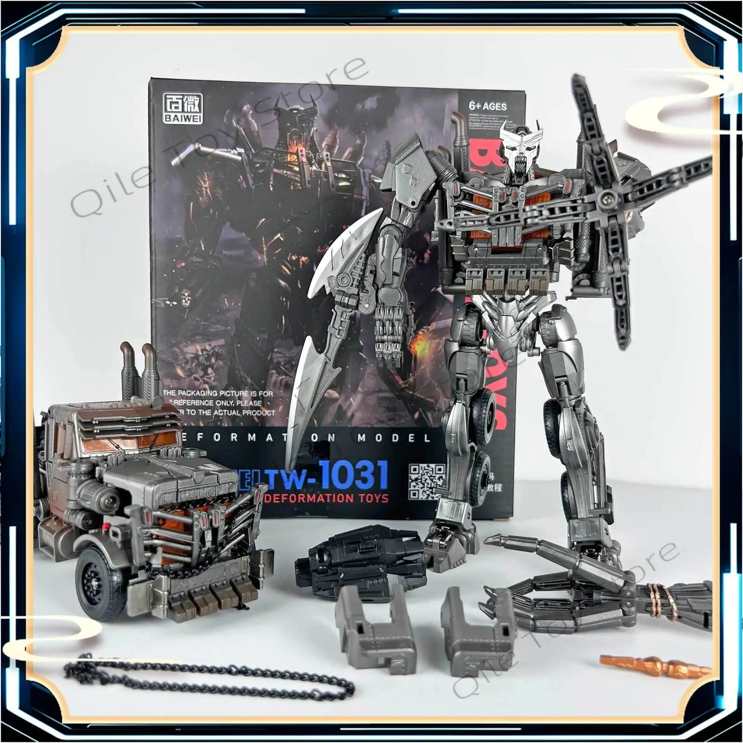 Transformers-Figur Scourge Studio Series 18 cm — Zubehör-Set in Weiß und Grau