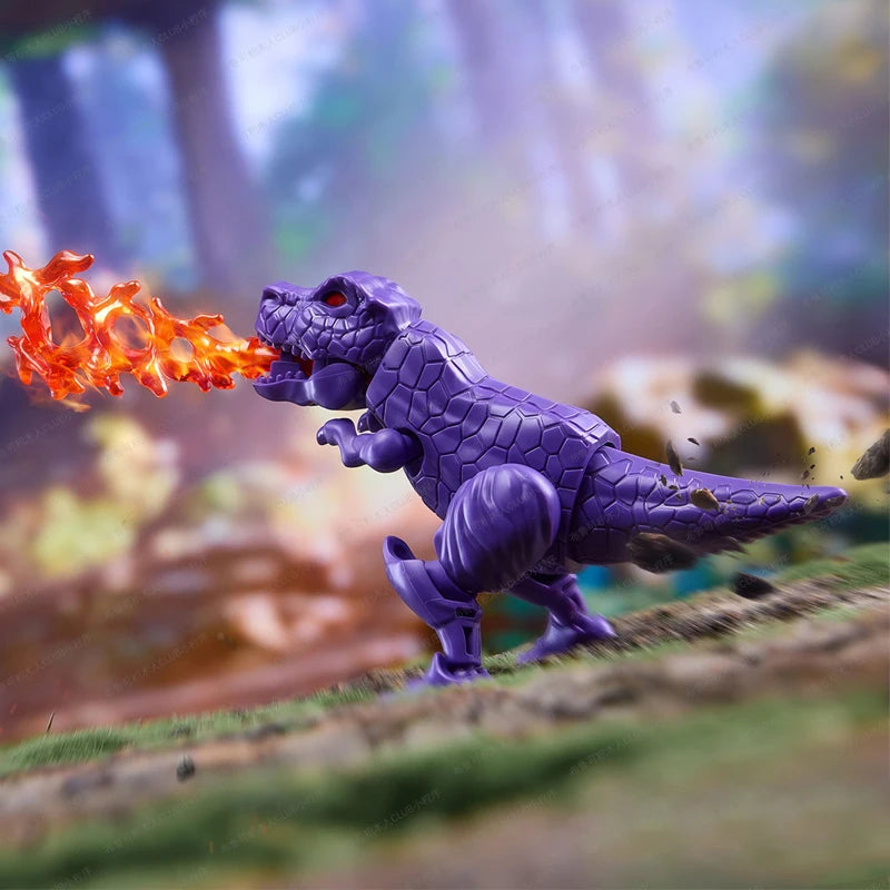 Transformers-Figur Megatron als Dinosaurier, echtes Foto – Flammenatem im Freien