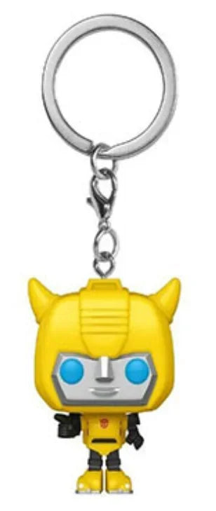 Porte-clés figurine Bumblebee jaune stylisé, robot debout avec yeux bleus et détails noirs – Transformers.