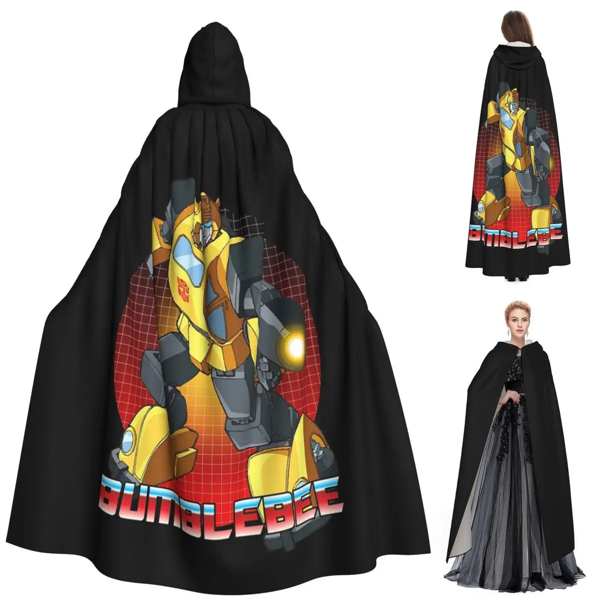 Transformers-Cape Bumblebee — Langes Cosplay-Halloween-Cape mit Kapuze