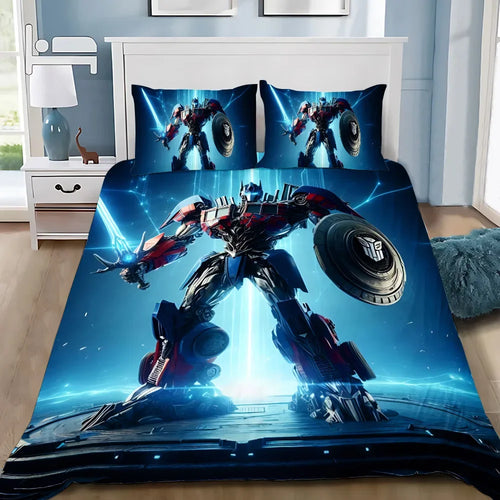 Parure de lit Optimus Prime bleu avec épée, motif robot dynamique en chambre – Transformers.