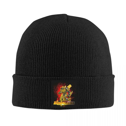 Bonnet noir avec illustration de Bumblebee jaune et logo sur fond rouge style urbain – Transformers.