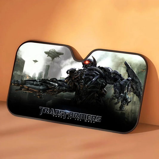 Transformers-Sonnenblende Kampflogo und Silhouetten – Sonnenschutz fürs Auto, graue Edition