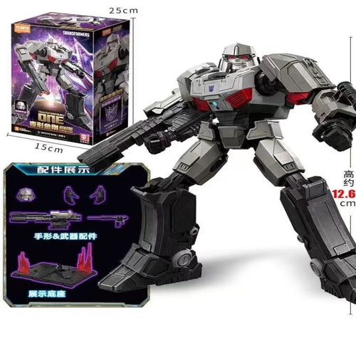 Transformers-Figur Megatron in gebeugter Haltung, graue Version – Decepticon-Technikdatenblatt-Set