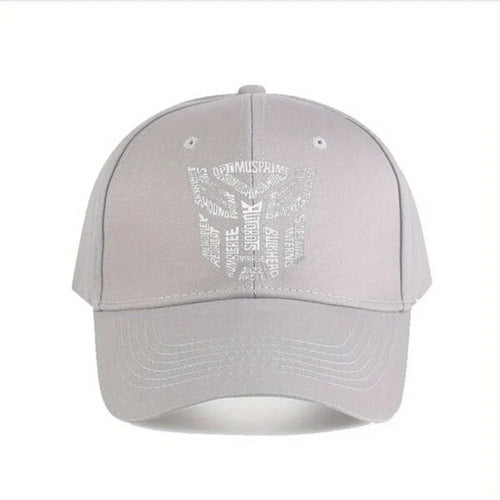 Casquette grise avec logo Autobots en mots blancs, style moderne sur fond uni – Transformers.